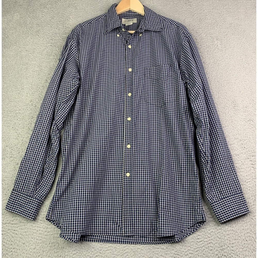 J CREW Shirt Mens Size Medium Blue Plaid Long Sleeve Button100% Cotton Casual